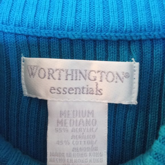 Worthington essentials Ladies Blue sweater top short sleeve size Medium - Picture 4 of 4